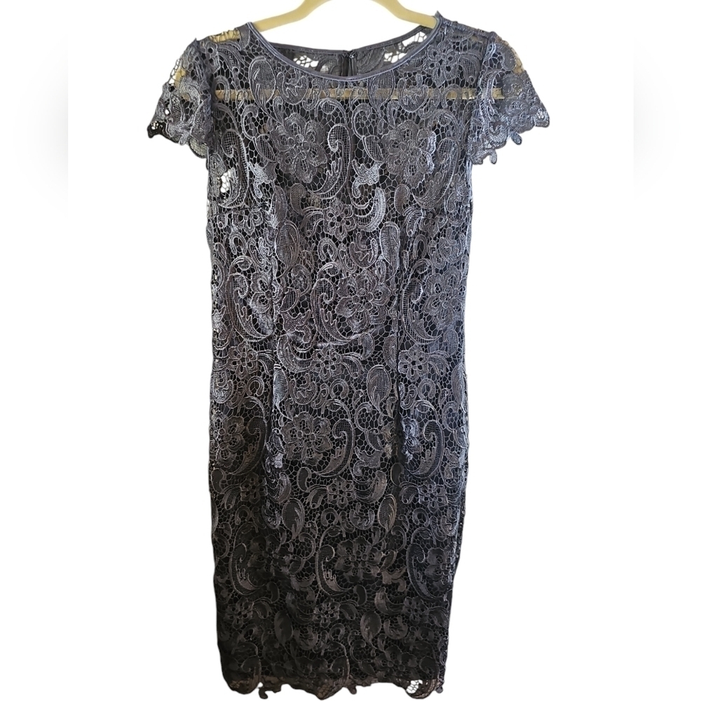 Patra Sheath Scoop Illusion Knee-Length Lace Chiffon Mother of the Bride Dress 6 - Picture 4 of 7